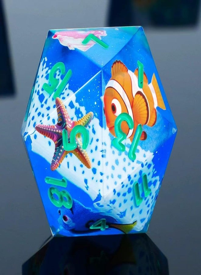 UBEUCK DND Dice Set 7-Pcs Sharp Edge Blue Marine Life Style Resin Dice Polyhedron Resin Sharp Edge dice Role-Playing Game RPG MTG Board Game (Marine Life - Green) - Image 1